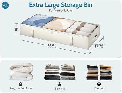 TidyCorner 2-Pack Under Bed Storage Containers, 8 Inches Tall Underbed Clothes Storage Organizer Bin with Sturdy Sidewalls/Bottom, Under the Bed Storage Bags 2 Storage Bins, Beige