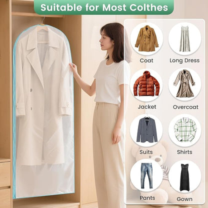 6 Pack Garment Bags for Hanging Clothes - Translucent Suit Bag for Closet Storage, Clothes Cover for Hanging Shirts, Dresses, Travel, Moving - Green