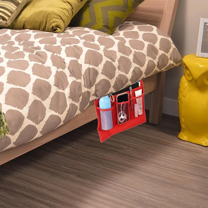 PATIKIL Bedside Caddy, Bed Organizer with 4 Pockets, Blue