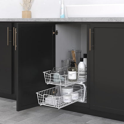 ClosetMaid 11 in. Pull Out Cabinet Organizer, 2 Tier, Heavy Duty, Slide Out Pantry Shelves Drawers for Kitchen, Bathroom, White