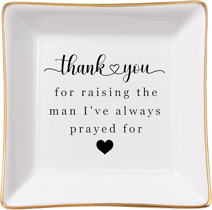 Spegiffu Mother in Law Gifts Jewelry Trinket Dish, Mother of the Groom Gift from Bride - Thank You for Raising the Man I've Always Prayed for - Christmas Mothers Day Birthday Wedding Gifts
