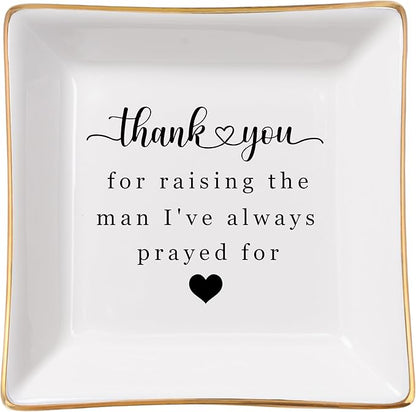 Spegiffu Mother in Law Gifts Jewelry Trinket Dish, Mother of the Groom Gift from Bride - Thank You for Raising the Man I've Always Prayed for - Christmas Mothers Day Birthday Wedding Gifts