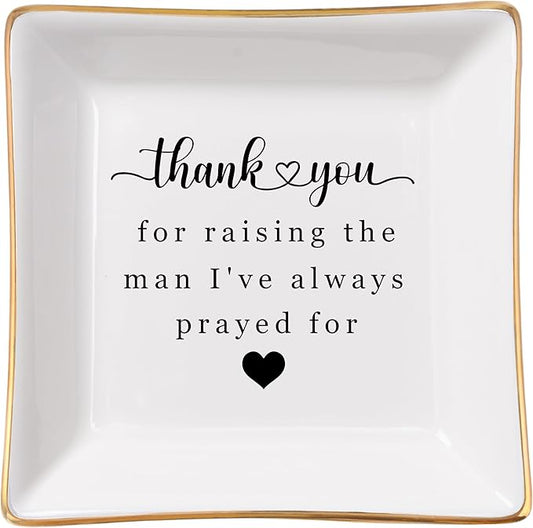 Spegiffu Mother in Law Gifts Jewelry Trinket Dish, Mother of the Groom Gift from Bride - Thank You for Raising the Man I've Always Prayed for - Christmas Mothers Day Birthday Wedding Gifts