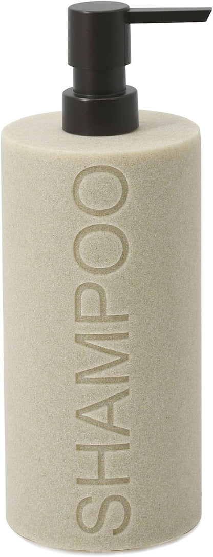 Indecor Home Resin Tan Sandstone Shampoo Engraved Bottle Refillable Pump Dispenser, Durable Waterproof Resin Construction for Bath, Shower - Tan Sandstone ORB Pump