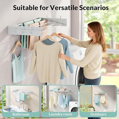 BAKON Wall Mounted Drying Rack, Indoor Outdoor Foldable Wall Mounted Clothes Drying Rack, Concealed Wall Drying Rack - Space Saving for Storage and Drying Clothes, 6 Hooks, 5 Poles (31.5"【Upgrade】)