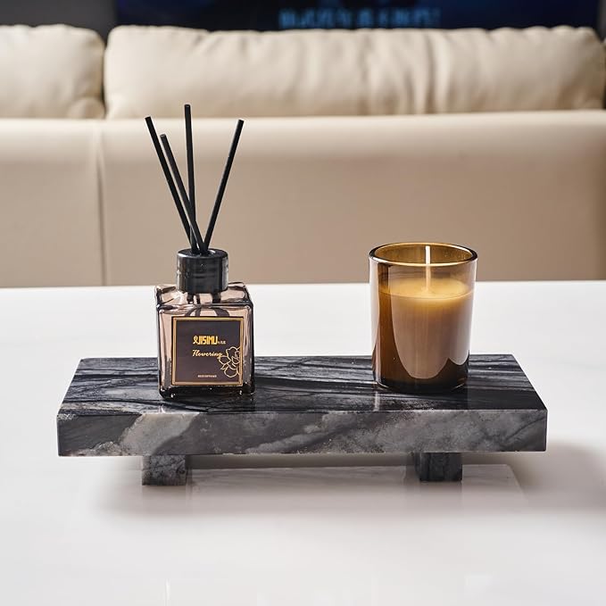 Natural Marble Tray Pedestal Stand, Modern Marble Riser for Decor Display, Soap Dispenser Holder for Bathroom, Kitchen, Home Decor