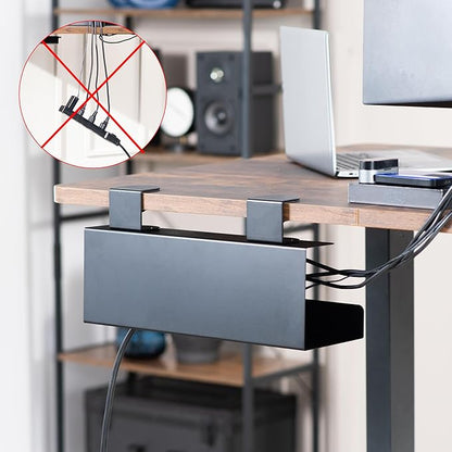 VIVO No Drill Clamp-on 17 inch Power Strip Cable Management Trays, Under Standing Desk Steel Cord Organizer, Black, 2 Pack, DESK-CM6L-2B