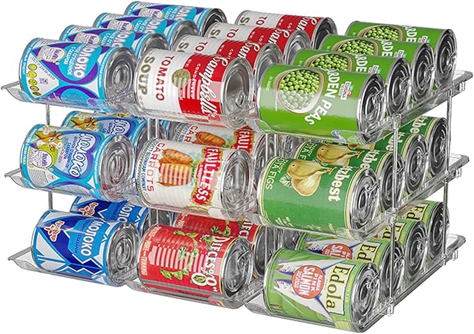 STORICANS Can Organizer For Pantry, Adjustable Height And Width Canned Goods Organizer, Roller Soup Can Organizer Holds Up to 36 Cans for Kitchen Cabinet or Refrigerator(CLear 3 Tier)