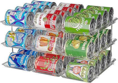 STORICANS Can Organizer For Pantry, Adjustable Height And Width Canned Goods Organizer, Roller Soup Can Organizer Holds Up to 36 Cans for Kitchen Cabinet or Refrigerator(CLear 3 Tier)