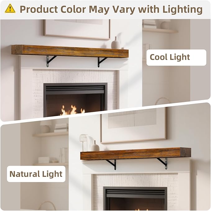 ROOMTEC Fireplace Mantel, Wood Fireplace Shelves with L-Shaped Brackets,Wall Mounted Wooden Shelving,Handcrafted Wood Brack,Mantels Over Fireplace, 48" x 8" x 3"-Dark Chocolate