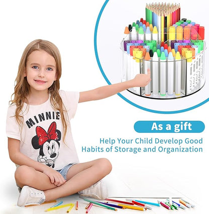 Acrylic Pen Holder for Desks, Acrylic Desk Organizer Clear, 360 Degree Pencil Holder for Desk Kids, Rotating Desk Organizer Rotating Pen Holder for Desk, Art Supply Storage Organizer 6 Compartments