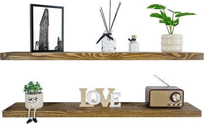 BGMG Wood Floating Shelves for Wall 42 inch Set of 2,Dark Walnut Floating Shelves,Solid Wood Wall Mount Shelves for Bathroom Living Room Bedroom Kitchen Farmhouse -42x 6.7 x1.25 inch