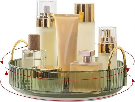 INVSSENE 360° Rotating Makeup Organizer, Bathroom Make Up Spinning Holder Rack, Large Capacity Cosmetics Storage Vanity Shelf Countertop, Fits Cosmetics, Perfume, Skincare, Lipsticks(1 Tier, Green)