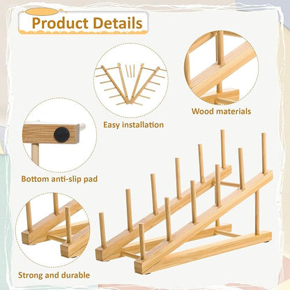 Zelphvt 5 Pack Wooden Dish Rack Wooden Plate Stands for Display Multi Tier Plate Holder Cabinet Organizer, Craft Show Vendor Counter Display Rack for Tabletop Book, Art Prints and Platter