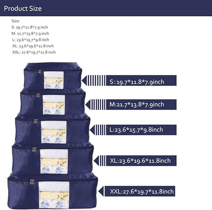 VEAMOR Comforter Storage Bags Pack of 2,Pillow Beddings/Blanket Clothes Organizer Storage Containers with Zippers,Breathable and Moistureproof(Navy blue 2pcs, XXL)