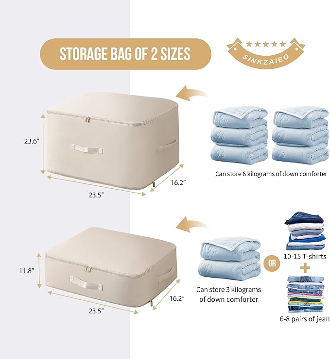 SINKZAICO Ultra Space Saving Self Compression Organizer,Packing Cubes,Waterproof And Moisture-Proof,High Capacity,For Blankets Clothes Duvet Comforter（Oatmeal 21.2 * 16.2 * 11.8 In）