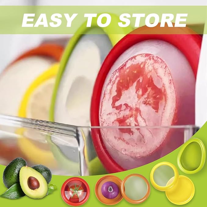 LYLHZRMDGC Set of 4 Fresh Food Containers, Fresh Pod, Reusable Silicone Storage Pods for Avocado, Onions, Tomatoes, Garlic – Anti-Oxidation for Fridge, Send Goods from Local Warehouse