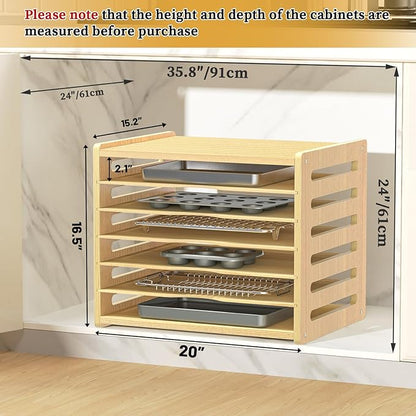 sandpaint 7 Tier Large Size Wooden Tray Dividers for Cabinet, Kitchen Cabinet Tray Divider for Pans, Storing pans, Baking trays, Cutting Board