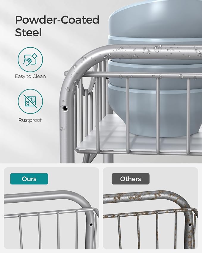 SONGMICS 2-Tier Pull Out Cabinet Organizers, Under Sink Organizer, Bathroom Organizer and Storage, Sliding Basket Drawers, Stackable for Kitchen, Bathroom, Metallic Silver UKCS017E01