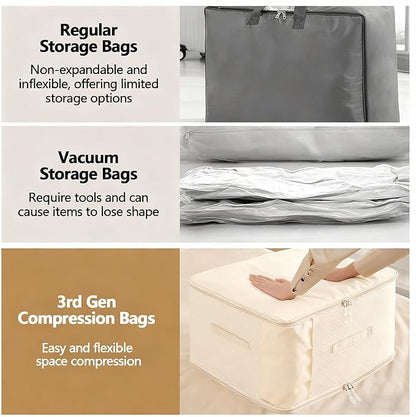 2 Pack Space Saving Comforter Storage Bag with Handle, 3-Layer Compression Blanket Storage Bags Adjustable In 3 Sizes (142L, 107L, 71L), Washable Bedding Organizer For Pillow Duvet Clothing Plush Toy