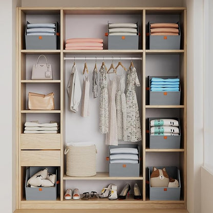 Fabric Closet Storage Cubes - 8 Pack Square Storage Bins with Dual Handles for Clothes, Towels, Toys, Cube Storage Organizers for Bedroom, Nursery, Shelves, Closet, Small Spaces, Grey