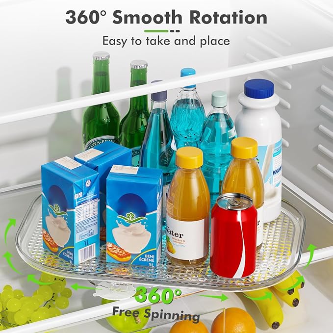 2 Pack Lazy Susan Organizer for Refrigerator, 14.17" X 10.24" Fridge Organizers and Storage, Lazy Susan Turntable for Cabinet, Non-Skid Fridge Organizers for Pantry, Table Top