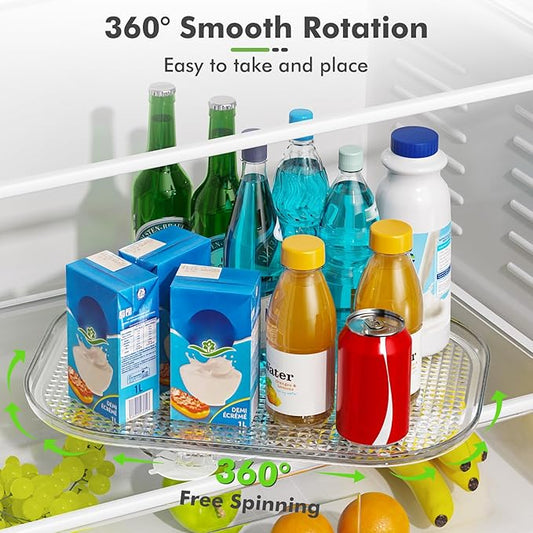 2 Pack Lazy Susan Organizer for Refrigerator, 14.17" X 10.24" Fridge Organizers and Storage, Lazy Susan Turntable for Cabinet, Non-Skid Fridge Organizers for Pantry, Table Top