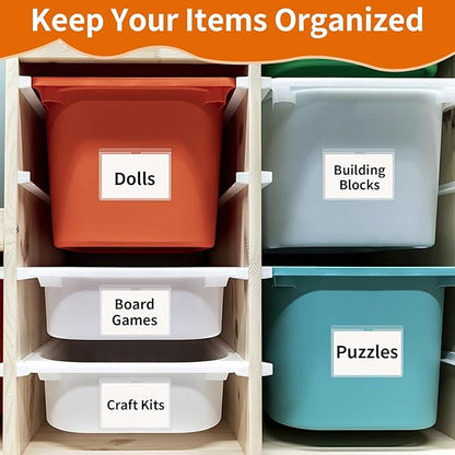 44 Pack Storage Bins Labels, 4x6 Photo Sleeves, Clear Index Card Holder, Plastic Adhesive Pockets for Tote Cards Organizing Bins Box Drawer