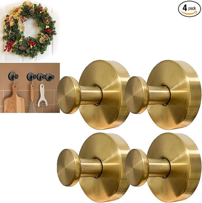 Zloeoa 4Pcs Suction Cup Hooks, Wreath Hangers for Front Door, Strong Hold No Drill Hangers for Bathroom, Kitchen, Glass, Tile, Perfect for Wreaths (Gold)