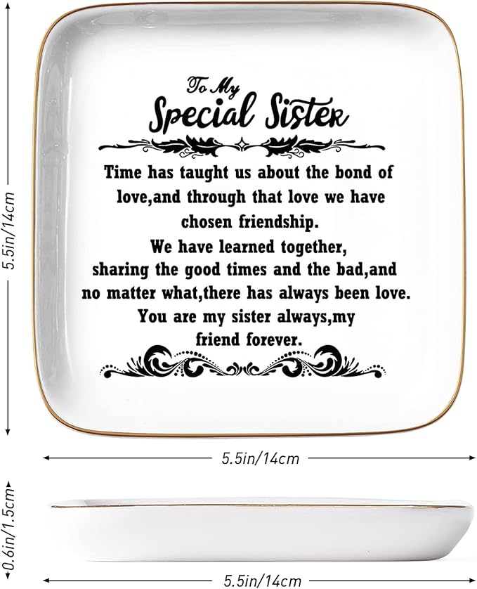 PUDDING CABIN Birthday Gifts from Sister -“You are My Sister Always, My Friend Forever, Ring Trinket Jewelry Dish Ring Holder, Christmas Gifts