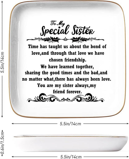 PUDDING CABIN Birthday Gifts from Sister -“You are My Sister Always, My Friend Forever, Ring Trinket Jewelry Dish Ring Holder, Christmas Gifts