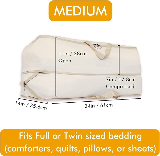 HappiBox 2-pack Comforter Storage Bag - Compression Organizer, Pillow, Blanket, Bedding, Duvet - Space Saver Collapsible Extra Large Mesh Packing Cube - Queen King Size (2-pack Medium Size (24x14x11))