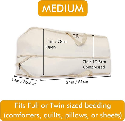 HappiBox 2-pack Comforter Storage Bag - Compression Organizer, Pillow, Blanket, Bedding, Duvet - Space Saver Collapsible Extra Large Mesh Packing Cube - Queen King Size (2-pack Medium Size (24x14x11))