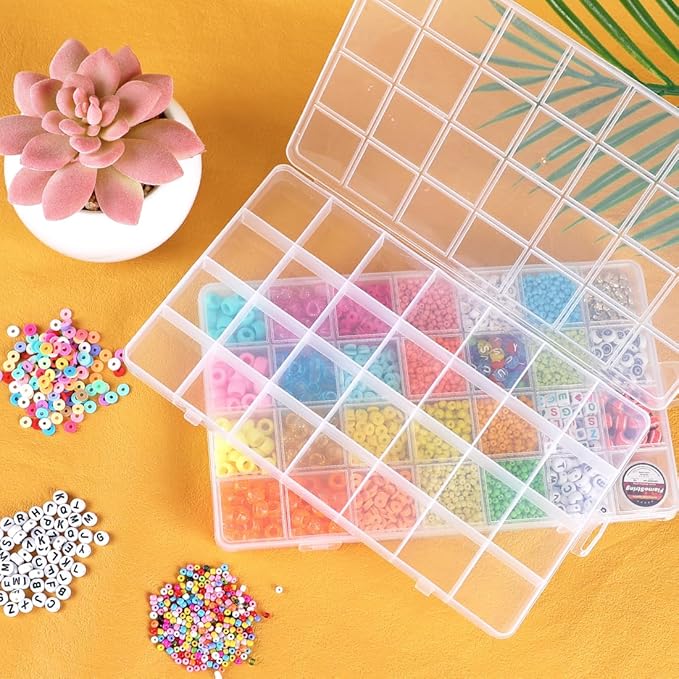 Eppingwin 28 Grids Bead Organizer, Craft Organizers and Storage, Acrylic Organizers, Plastic Bead Organizer Box for Crafts Organizing Storing (4 Pack)