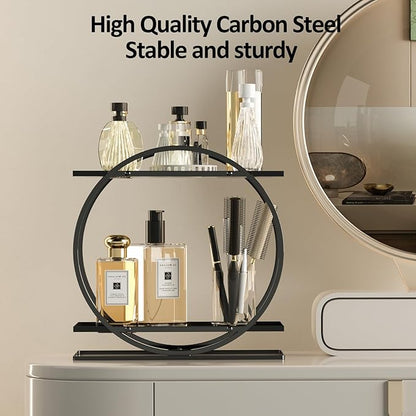 World-in-one 2 Tier Perfume Organizer for Dresser, Black Gold Perfume Makeup Perfume Stand Organizer for Vanity, Cosmetics Ideal Gift for Perfume Lovers-Black