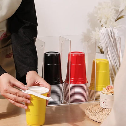 4 Compartments Acrylic Cup and Lid Holder, Clear Disposable Coffee Cup Holder Organizer,Cup Dispenser for Kitchen Bar Shop Party Supplies