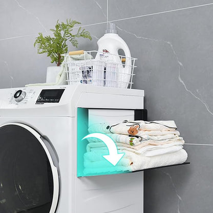 Magnetic Multi-Purpose Organizer Shelf – Space-Saving Side Storage for Washing Machine, Fridge & Bathroom, Folding Towel Rack for Laundry Room & Camper Sink Area – Black