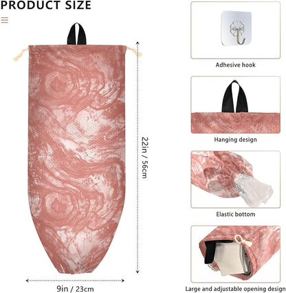 1 PC Plastic Bag Holder Wall Mount Grocery Bag Holder Shopping Bag Trash Bag Storage Organizer Dispenser for Kitchen Closet 22 x 9 Inch Red