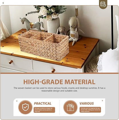 Water Hyacinth Storage Baskets 3-Section Wicker Baskets for Shelves Hand-Woven Vanity Basket for Bedroom Bathroom Pantry Shelf Closet - Coffee/1690