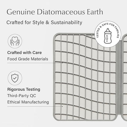 Dorai Home Large Dish Pad – 40% More Drying Space, Eco-Friendly Quick-Drying Stone Mat for Kitchen, 24.6" x 16.5", Sandstone