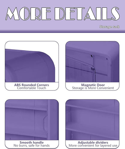HGYZE Clear Display Case for Figures, 15.75" High, Wall Mounted Shelf with Magnetic Door, Hanging Display Case for Collectibles Action Doll Blindboxes Storage (Purple, 4-Layer 1 Pack)