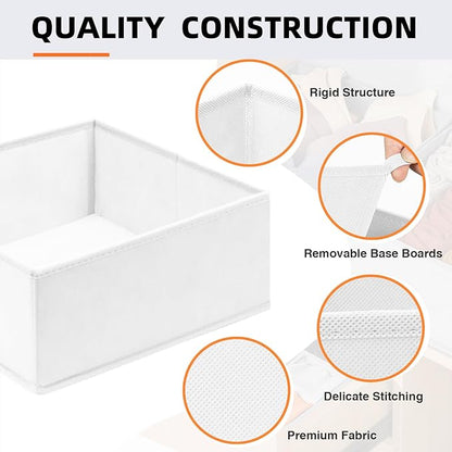 Criusia Drawer Organizer Clothes 6 Pack White- Dresser Organizer Bins for Closet Bedroom - Baby Clothes Organizers and Storage for Nursery Organization -Sock Underwear Drawer Organizer Divider