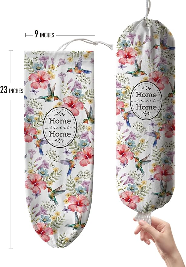 Hglian Hummingbird and Flower Plastic Bag Holder Storage Organizer Keeper Dispenser for Kitchen Extra Large