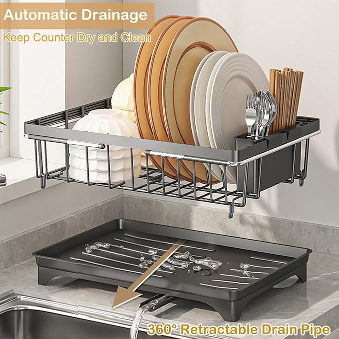 SOVGIZF Dish Drying Rack with Detachable Drainboard – Expandable Over Sink Dish Rack, Dish Dryer Rack for Inside Sink,Countertop Dish Drainer with Utensil Holder
