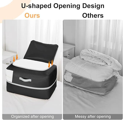 Easortm Comforter Storage Bag - 110L Large Capacity Blanket Storage Bags 2-Layer Ultra Space Saving Self Compression Organizer, Washable Compression Bags for Storage Comforter Blanket, 6-Pack, Black
