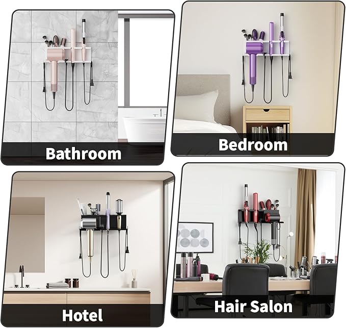 MAYZOLOP Hair Dryer Holder, Hair Tool Organizer, Blow Dryer Hanger Wall Mount for Dryer Hook, Bathroom Space-Saving Blow Dryer Organizer, Curling Irons Storage Wall Mounted White