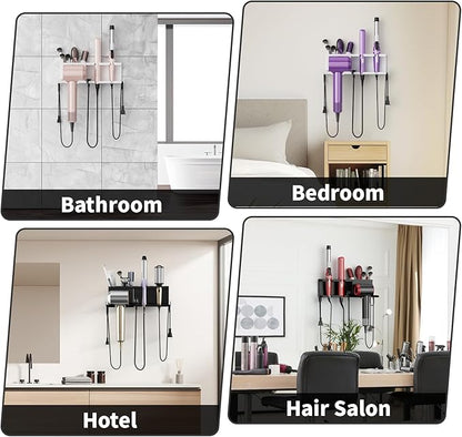 MAYZOLOP Hair Dryer Holder, Hair Tool Organizer, Blow Dryer Hanger Wall Mount for Dryer Hook, Bathroom Space-Saving Blow Dryer Organizer, Curling Irons Storage Wall Mounted White