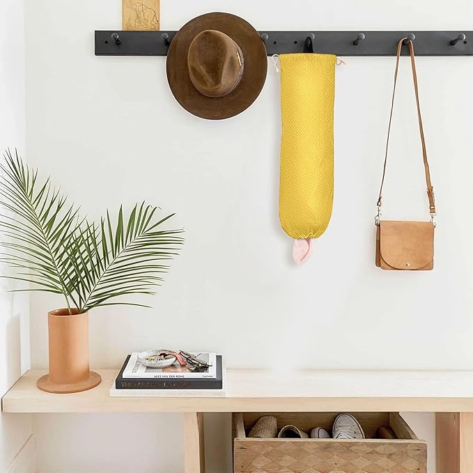 1 PC Plastic Bag Holder Wall Mount Grocery Bag Holder Shopping Bag Trash Bag Storage Organizer Dispenser for Kitchen Closet 22 x 9 Inch Geometric Yellow