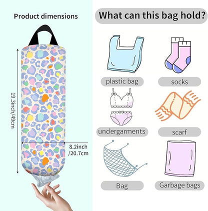 Plastic Bag Holder, Wall Mount Grocery Bag Organizer, Funny Hanging Trash Storage Dispenser for Home Kitchen Cute Colorful Leopard