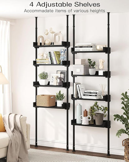 ALLZONE 4 Tier Over The Toilet Storage, Adjustable Wood Over Toilet Bathroom Organizer, Freestanding Shelves, Fit Most Showers Over The Toilet Shelf, 92 to 116 Inch Tall, Black